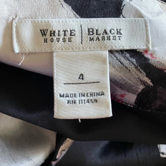 White House Black Market Black Floral Silk Bubble Hem Skirt Size 4 - Picture 3 of 4